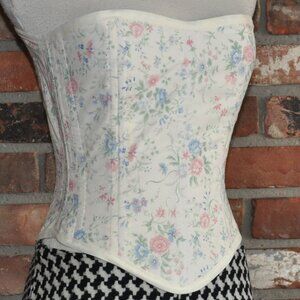 Lace-up Bustier Waist Cincher Corset Top Pastel Floral Ren. Fair Festival XS-S